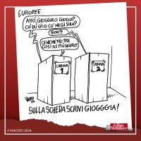 Europee, Meloni si candida: "Sulla scheda scrivete Giorgia"... - Vauro (Il Fatto, 4 mag 2024)